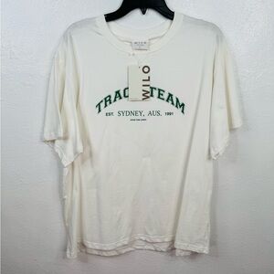 WILO The Label T-Shirt Men's L White Green Track Team Graphic Crew Neck